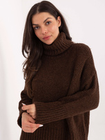 Ciemnobrązowy damski sweter oversize z golfem