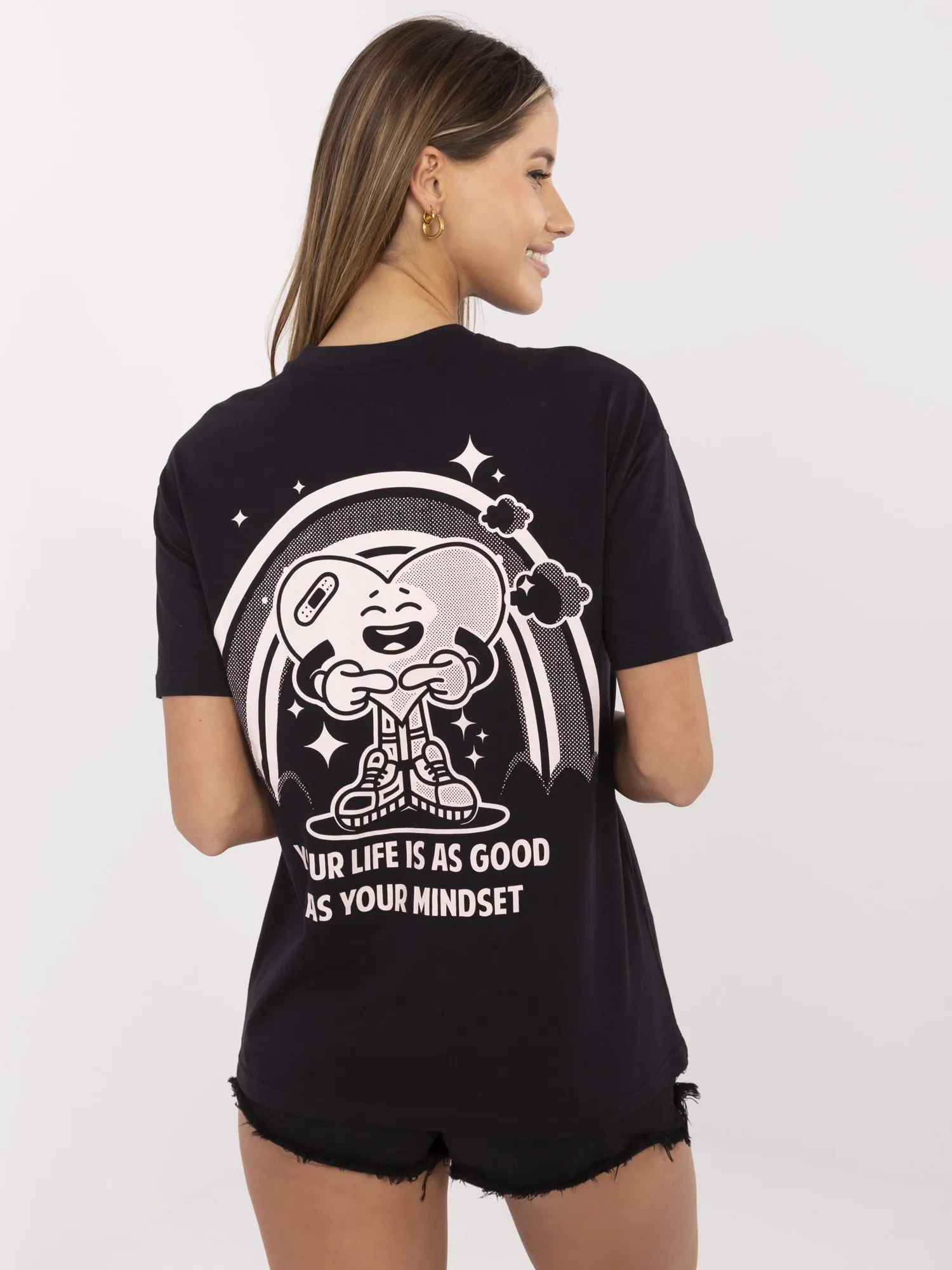 Grafitfarbenes Baumwoll-T-Shirt mit SUBLEVEL-Druck.