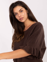 Ciemnobrązowy damski sweter z okrągłym dekoltem