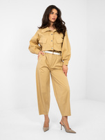 Camelowe bawełniane spodnie carrot 