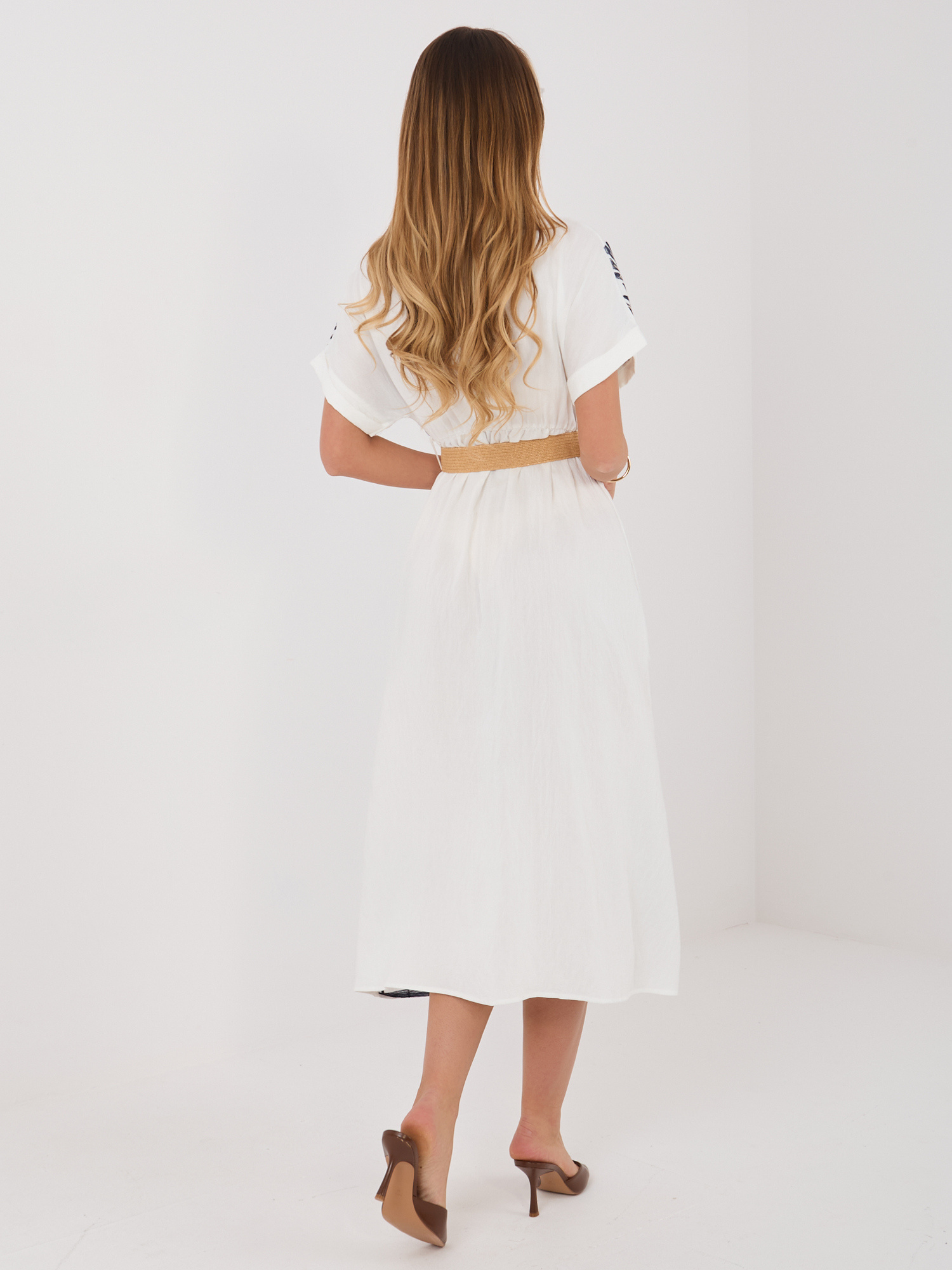 Granatowa midi koszulowa sukienka na lato