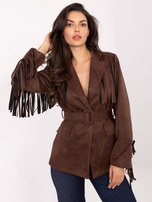 Brązowa zamszowa marynarka z frędzlami RUE PARIS  