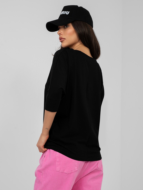 Czarna bluzka basic z okrągłym dekoltem RUE PARIS