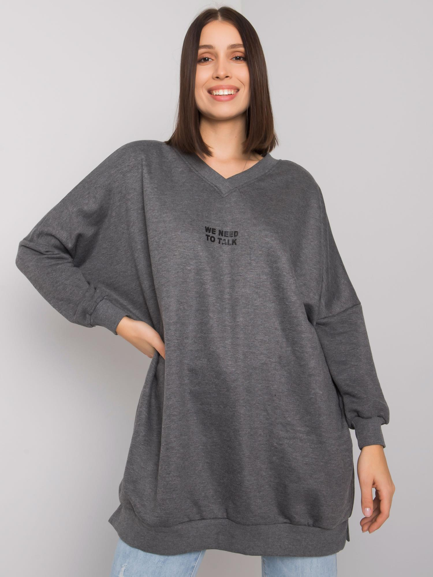 Dunkelgraue melierte Plus-Size-Baumwolltunika Raella.