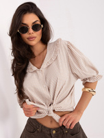 Ciemnobeżowa letnia koszula w kratkę 