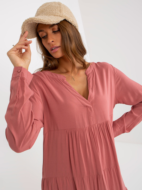 Hurt Brudnoróżowa damska sukienka oversize z falbaną SUBLEVEL