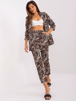 Beige-black suit fabric pants.