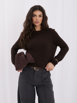 Czekoladowy damski sweter basic z długim rękawem