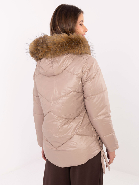 Beżowa zimowa kurtka z odpinanym futerkiem