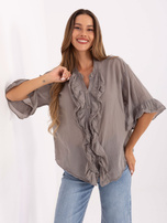 Ciemnobeżowa rozpinana koszula z bawełny 