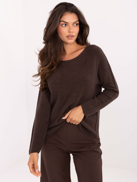 Ciemnobrązowy damski sweter z okrągłym dekoltem