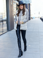 Beige fur vest with hood Foggia OCH BELLA