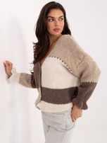 Ecru-beige zip-up sweater with V-neck RUE PARIS.