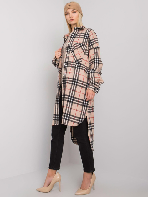 Beżowo-czarna długa koszula w kratę Baltimore