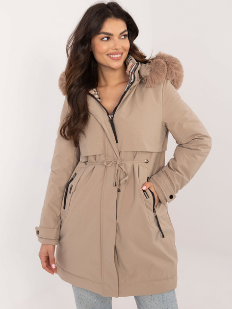 Hurt Beżowa zimowa kurtka parka z kieszeniami