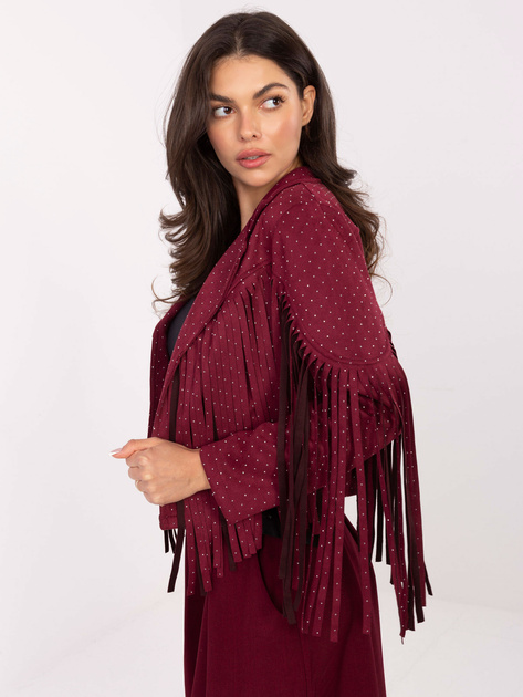 Bordowa zamszowa kurtka z dżetami