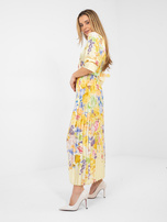 Jasnożółta rozkloszowana sukienka z printem