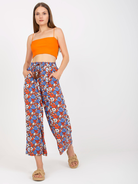 Brązowe zwiewne spodnie z materiału w kwiaty SUBLEVEL