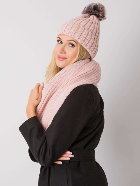 Jasnoróżowy komplet zimowy z czapką i szalikiem Rubby RUE PARIS