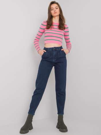Ciemnoniebieskie spodnie mom jeans z wysokim stanem Levante