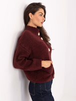 Burgundowy rozpinany sweter z kieszeniami