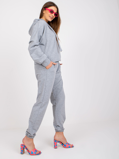 Szary melanżowy dresowy komplet basic ze spodniami