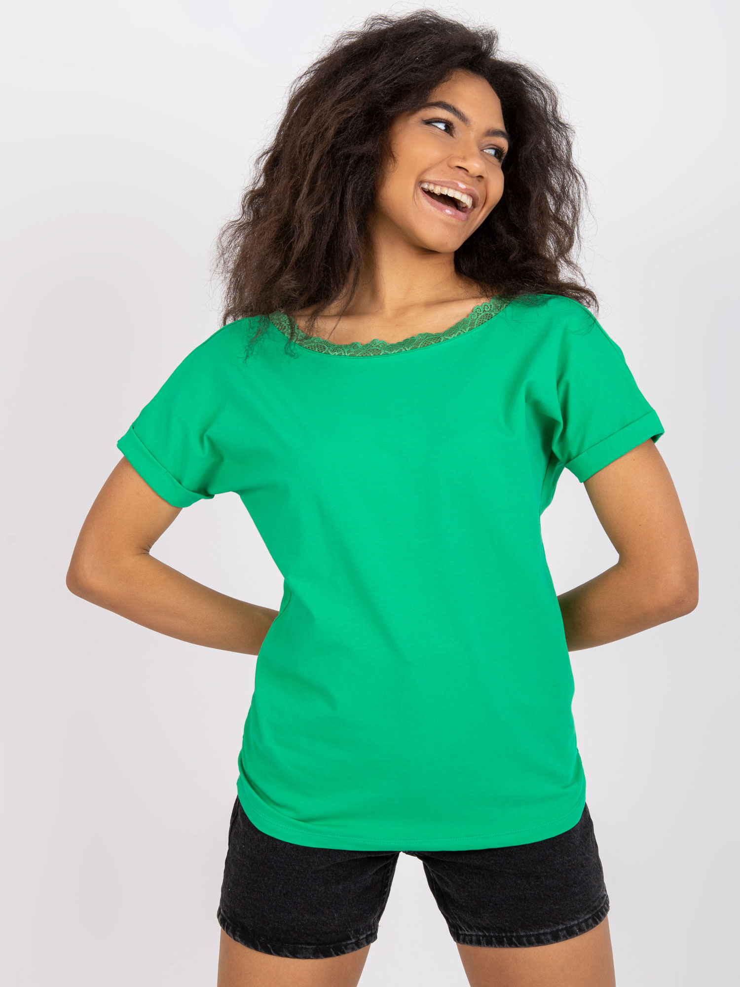 Green blouse with a back neckline Salma RUE PARIS.