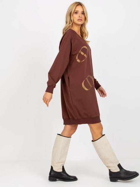 Hurtownia Ciemnobrązowa luźna bluza one size z aplikacją 
