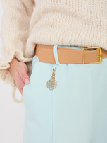 Pastelowe miętowe dresowe spodnie z paskiem RUE PARIS 