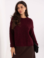 Burgundy boucle sweater with a wool blend.
