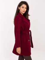 Bordowy damski płaszcz z kołnierzem RUE PARIS 