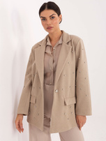 Beżowa elegancka marynarka z cyrkoniami