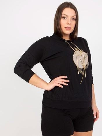 Črna vsakodnevna majica plus size z natisom.