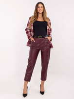 Burgundowe spodnie z ekoskóry z gumką w pasie RUE PARIS  