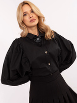 Hurt Czarna elegancka koszula damska z odpinaną broszką