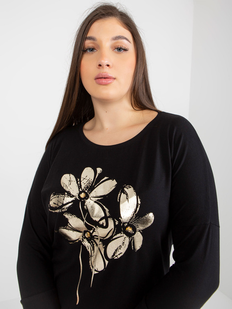 Hurt Czarna bluzka plus size z błyszczącym nadrukiem