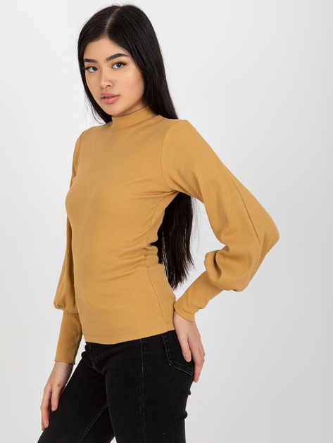 Hurt Jasnocamelowa damska bluzka basic w prążek RUE PARIS