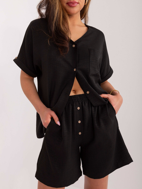 Hurtownia Czarny letni komplet z szerokimi szortami