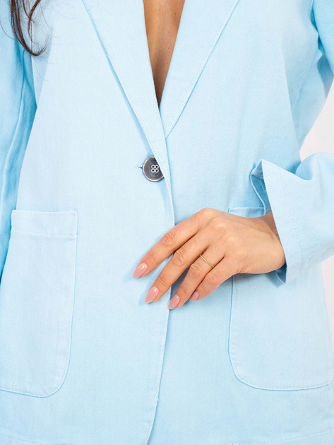 Pastelowa niebieska jeansowa marynarka z kieszeniami RUE PARIS