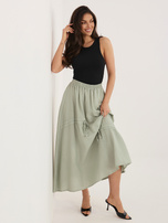 Khaki rozkloszowana spódnica na lato