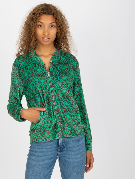 Hurt Zielona wzorzysta bluza bomberka z kieszeniami RUE PARIS