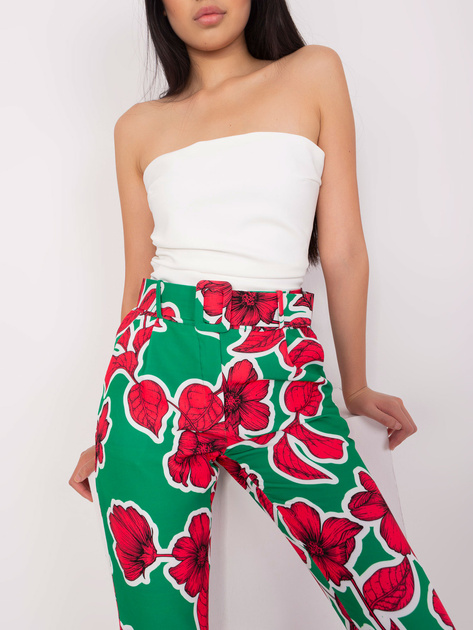 Hurtownia Zielono-różowe eleganckie spodnie z printem