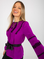 Hurt Fioletowa bluzka wizytowa z paskiem wiązanym 