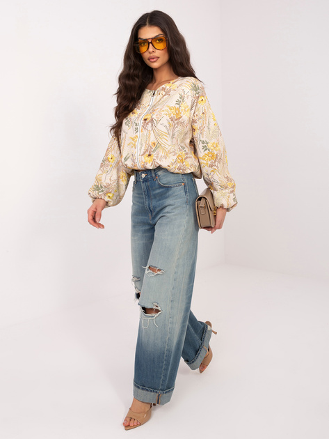 Żółta balonowa kurtka z nadrukiem w kwiaty