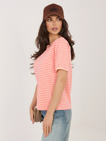 Fluo pomarańczowy bawełniany t-shirt w paski RUE PARIS