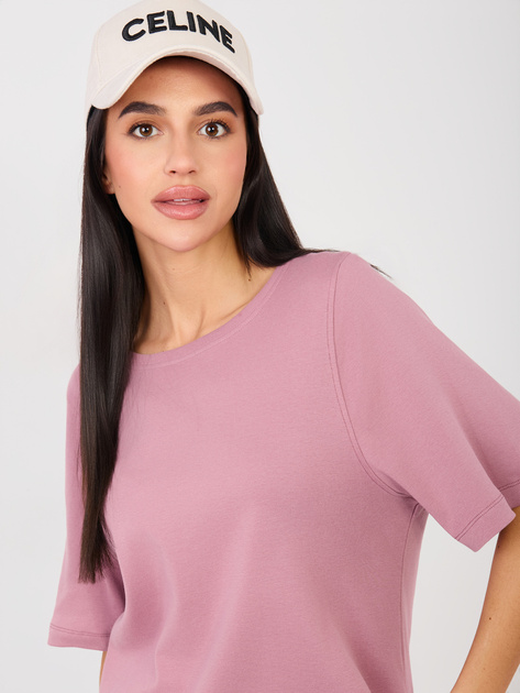 Brudnoróżowy damski t-shirt basic z bawełny RUE PARIS