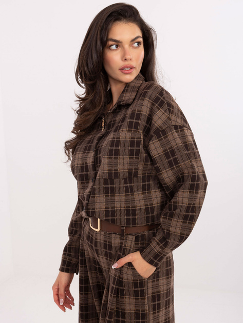 Brązowa damska koszula z odpinaną broszką