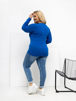 Kobaltowa damska bluzka plus size z dekoltem V
