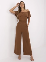 Jasnobrązowy długi kombinezon z kieszeniami