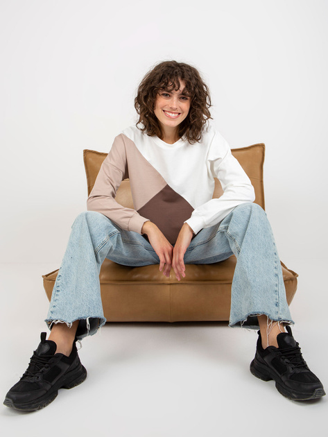 Hurt Biało-brązowa bawełniana bluza basic bez kaptura